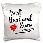 3dRose Best Husband Ever Design with Swirly Heart Pillow Case, White, 16 x 16-inch