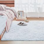 kinganda Area Rugs Clearance, Soft Shag for Bedroom Rugs, Shaggy Non Slip, Fluffy Large Small Rugs for Living Room Kids Room, Washable Nursery Carpet, Kids Area Rug (White, about 4.4x6' (135*185cm))