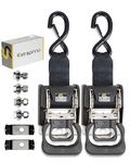 Strapinno 2PCS Stainless Steel Retractable Ratchet Straps (1 7/8 in x 4 ft) Transom Tie-Downs for Boat Trailer - Extra Mounting Brackets & Bolt Set, Safety Latch S-Hook, Break Strength 1,650LBS/750KG