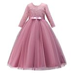IMEKIS Girls Pageant Princess Flower Dress Kids Prom Puffy Ball Gowns Pale Mauve 11-12 Years