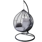 Alivio Rattan Hanging Egg Chair - Large Basket Chair with Cushions, Swing Egg Chair for Indoor Outdoor Patio Garden 196 x 120cm, Weather Resistant Free Standing Egg Chair (Grey)