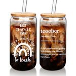 ANOTION Teacher Appreciation Tumbler - Teacher Appreciation Gifts Bulk Teacher Gifts Women Best Teacher Ever Graduation Appreciation Gifts 18oz Borosilicate Teacher Coffee Mug with Lid Straw 2 Packs