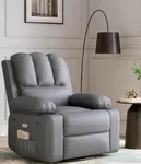 Oversized Power Recliner Chair with Heat and Massage - 360° Swivel Lazy Recliner Chair for Adults, Faux Leather Rocking Chair with Cup Holder for Living Rooms, Bedrooms, and Nurseries - Grey