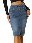 Allegra K Women's Skirts, Casual Jean Skirt High Waist Front Slit Stretch Pencil Denim Skirts for Women Blue M
