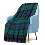 100% Wool Knee blankets for elderly, Adults - 74x31" - Scottish tartans - Fringed edges, Soft check Cosy sofa throws - Knee support for women, men - Winter warm (Black Watch Tartan)