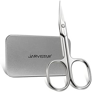 JARVISTAR Tijeras profesionales para uñas, Extra afiladas acero inoxidable Tijeras de hoja curvada,Tijeras para cutículas para manicura y pedicura, belleza para uñas, cejas, pestañas, 95 mm