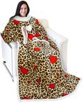 Catalonia Leopard Sherpa Wearable Blanket with Sleeves Arms, Comfy Sleeved TV Wrap Blanket, Large Snuggly Throw for Women and Men, Gift for Her