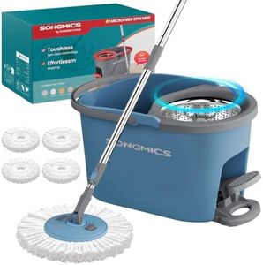 SONGMICS Spin Mop and Bucket Set with Pedal Wringer, 4 Microfiber Pads