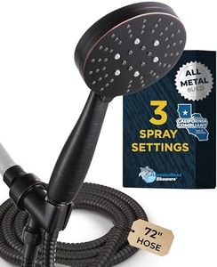 HammerHead Showers® ALL METAL 3-Spray Handheld Shower Head with Long Hose and Holder - OIL RUBBED BRONZE - WIDE MASSAGE and MIST Sprays - 1.8 GPM Low Flow Handheld Showerhead -Water Saving Shower Head