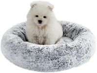 Best Friends by Sheri SnuggleSoft Faux Rabbit Fur Memory Foam Calming Donut Bed for Small Dogs and Cats, Grey, 18" x 18"