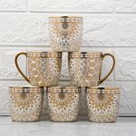 Femora Premium Ceramic Floral Medallion Coffee & Tea Cup Set of 6, 160 ML, Golden