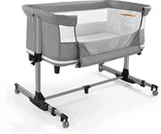 Baby Bassinet Bedside Sleeper Bedside Crib,3 in 1 Travel Baby Crib with Portable Bag,Gray