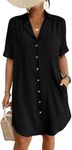 Bsubseach Button Down Beach Cover Ups for Women Bikini Swimsuit Coverup Shirt Dress Casual Vacation Outfits Black M