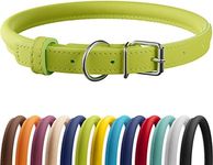 CollarDirect Rolled Leather Dog Collar, Soft Padded Round Puppy Collar, Handmade Genuine Leather Collar Dog Small Large Cat Collars 13 Colors (11-14 Inch, Lime Green Smooth)