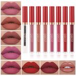 8pcs Matte Liquid Lipstick with Lip Plumper Makeup Set Velvety Long Lasting High Pigmented Nude Waterproof Lip Gloss Kit Girls Women Make Up Gift Set