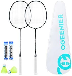 OGEENIER Badminton Rackets Set of 2, 2 Player Badminton Set for Outdoor Backyard Games, Includes 2 Nylon Birdies, 2 Replacement Grips Tape, 1 Carrying Bag