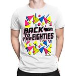 Back to The Eighties Mens T-Shirt Fancy Dress 80`s Party Weekend Stag Costume, 2XL, White