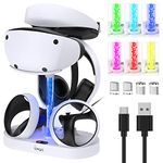 Charging Station for PS VR2 with RGB Light, GORIXER Vertical Charging Stand Dock Support for PlayStation VR2 Headset Display Accessories for PSVR2 with 4 Type-C Magnetic Adapters for Sense Controller