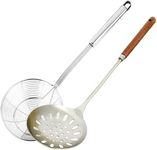 2 Pack Frying Spoon Solid Stainless Steel Spider Strainer Skimmer Ladle with Handle for Cooking,Kitchen Tools Ladle for Pasta, Spaghetti, Noodles and Frying in Kitchen（7 Inch）