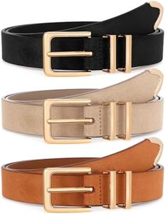 XZQTIVE 3 Pack Women Belts For Jeans Dresses Pants Ladies Leather Waist Belt with Gold Buckle