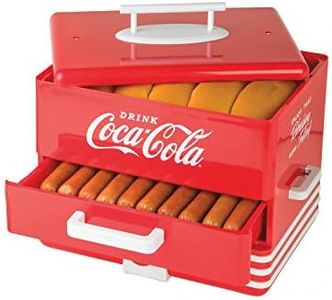 Nostalgia Extra Large Diner-Style Coca-Cola Hot Dog Steamer and Bun Warmer, 24 Hot Dog and 12 Bun Capacity, Steam Bratwursts, Sausages, Vegetables, Fish, Dumplings, Red