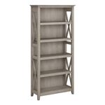 Bush Furniture Key West Bookcase Shelf | Open Bookcase in Washed Gray | Farmhouse Display Cabinet for Library, Bedroom, Living Room, Office | Tall Accent Cabinet