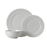 Mikasa Lux Bone China Lightweight Chip Resistant 12 Piece Dinnerware Set, Service for 4,White