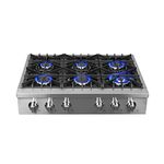 FORNO Cossato 36" Inch. Gas Rangetop with 6 Sealed Burners Cooktop - Drop-In Stainless Steel Stove Top Heavy Duty Cast Iron Grates with Auto-ignition, Griddle, Wok-Ring and LP conversion Kit