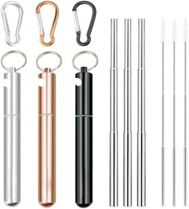 3pcs Reusable Straws Keychain Bottle Opener Cleaner Brush Folding Metal Drinking Straws Collapsible Stainless Steel Straw Portable Telescopic Colored Straw with Carabiner