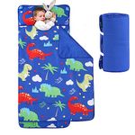 Wowelife Kids Nap Mat Blue, Toddler Nap Mat for Preschool and Daycare, Kids Sleeping Bag with Removable Pillow and Fleece Blanket, Lightweight and Soft, Dinosaur Design