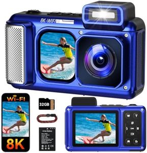 Maxmango V08 Pro 49FT Underwater Camera, 8K 90MP WiFi Waterproof Digital Camera with 2.88" Touchscreen, Dual Screens, Dustproof Shockproof Camera for Snorkeling Diving Travel, 32GB Card, Blue