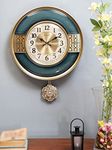 @home by Nilkamal Pendulum Wall Clock |Used as Wall décor|Ideal for Living Room, Bedroom, Office| Size - 53 x 41 cm| Pack of 1 Clock with Pendulum| Blue & Gold