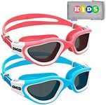 OMID Kids Swim Goggles, 2 Packs P2 Comfortable Polarized Unisex-child Swimming Goggles, Anti-Fog No Leaking Swim Goggles for Children with UV Protection Age 6-14 (Pink Smoke+Blue Smoke)