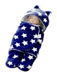 BRANDONN Baby Blankets New Born Pack of Hooded Star Wrapper for Baby Boys and Baby Girls (skin friendly, ANDROID_STAR_navy blue, Cotton, 1 Count (Pack of 1) )