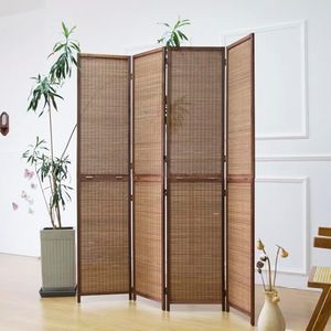 Furnnylane 4 Panel Bamboo Room Divider and Folding Screen Divider,Two in One Detachable and Foldable Panel Divider for Room Separation,Brown,67" H x 61.4" W