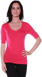 Emmalise Women's Slim Athletic Fit Vneck Tshirt Half Sleeves Top (Fuschia, 3XL)