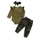 Daddy's Girl Camouflage/Floral Romper Infant Baby Girls Long Fly Sleeve Bodysuit Jumpsuit+Bow Trousers+Headband 0-18M