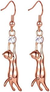U7 Cute Cat Ear Pendant Rose Gold Plated Kitten Dangle Drop Earrings with Rhinestones