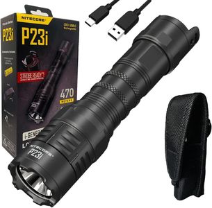 Nitecore P23i Long Range Flashlight -3000 lumens, 512 Yard thow, with Rechargeable i-Series high Performance Battery NL2150HPi & Eco-Sensa Type-C USB Charging Cable