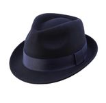 Decentron Men's Wool Felt Winter Hat Short Brim Fedora Hat Navy Blue Medium