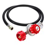 GasOne 2120-R 4 ft Propane Regulator and Hose 0-30PSI with PSI Gauge-Red QCC