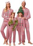 Ekouaer Christmas Matching Family Onesie Pajamas Hoodie One Piece Pajamas Zipper Thermal Sleepwear with Pockets Family Red Striped Print S