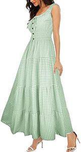 OSTOO Women's 2024 Summer Boho Floral Print Tiered Casual Flowy Long Maxi Dress, Green Plaid, X-Large