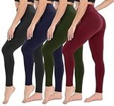 CAMPSNAIL 4 Pack Leggings for Women - High Waisted Soft Tummy Control Slimming Black Yoga Pants Workout Running Black Navy Army Green Wine