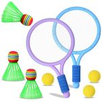 Zsanhua Kid Tennis Racket Sets, 2 Plastic Badminton Racket with 3 Badminton and 3 Tennis Balls, Children Tennis Racquet for Boys Girls Leisure Sport Tennis Badminton Beach Outdoor Training Play