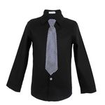 LOLANTA Big Boys Black Slim Fit Non Iron Dress Shirt Autumn Kids Shirts and Tie Sets Solid Color Uniforms (Black, 10 Years)