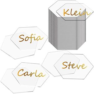 Mezchi 80 Pcs Clear Acrylic Place Cards, Hexagon Acrylic Blanks, Acrylic Name Plate, Acrylic Seating Chart for Wedding, Table Setting, Party Decoration, 3.2”x3”