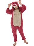 GONAAP Kids Rose Bear Onesie Pajamas Animal One Piece Halloween Costume Cosplay for Boys Girls (Rose Bear, 13-14Years)