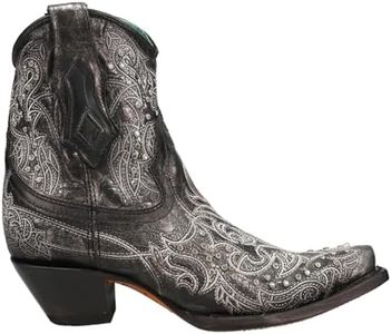 Corral Boots Womens Art 21 Crystal Snip Toe Casual Boots Ankle Low Heel 1-2" - Black - Size 10 M
