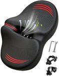 Noseless Oversized Bike Seat Replacement, NEW Comfortable Extra Wide 13.6" Padded Bicycle Seat Cushion for Men and Women, Comfort Bike Saddle for Peloton Bike, Exercise, Cruiser, Mountain Bikes (Red)
